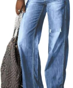 Alternative view of Women’s Straight Leg Ripped Raw Hem Mid Waist Bootcut Jeans