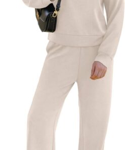 Alternative view of Two-piece fall lounge outfit mock neck top wide leg pants set