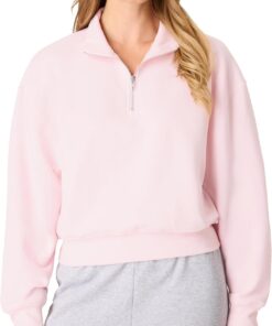 Women’s Quarter Zip Fleece Blend Pullover Sweatshirt