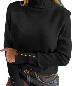 Women’s Turtleneck Knitted Button Pullover Sweater Long Sleeve Casual Top