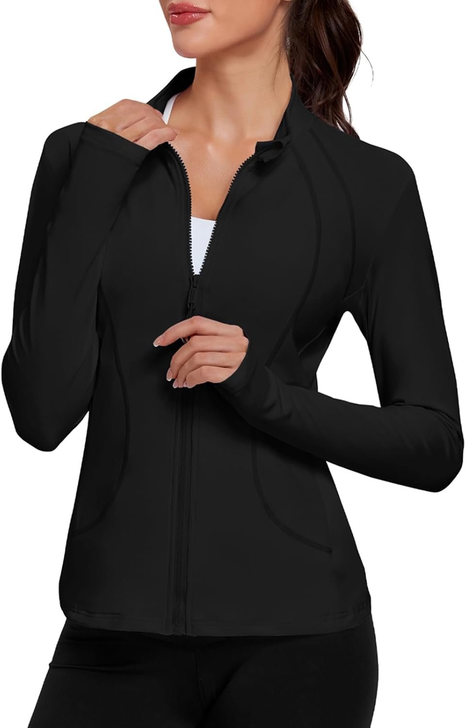 Women’s athletic zip-up jacket sport workout shirt gym yoga activewear with pockets