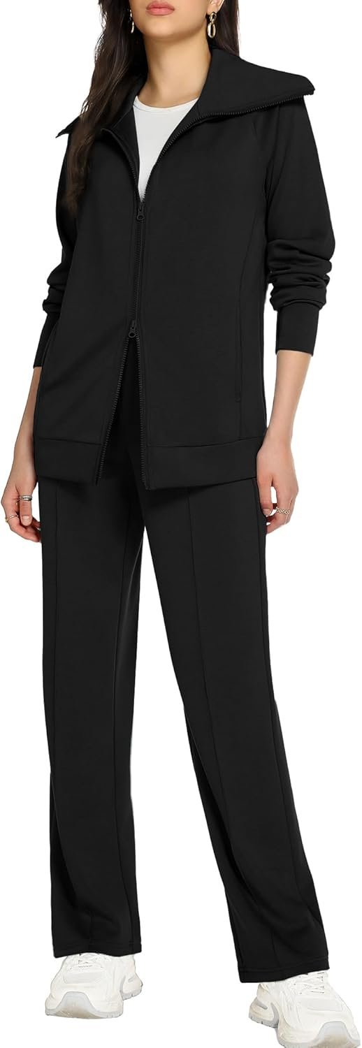 Women’s 2-piece sweatsuit long sleeve double zipper sweatshirt pants set