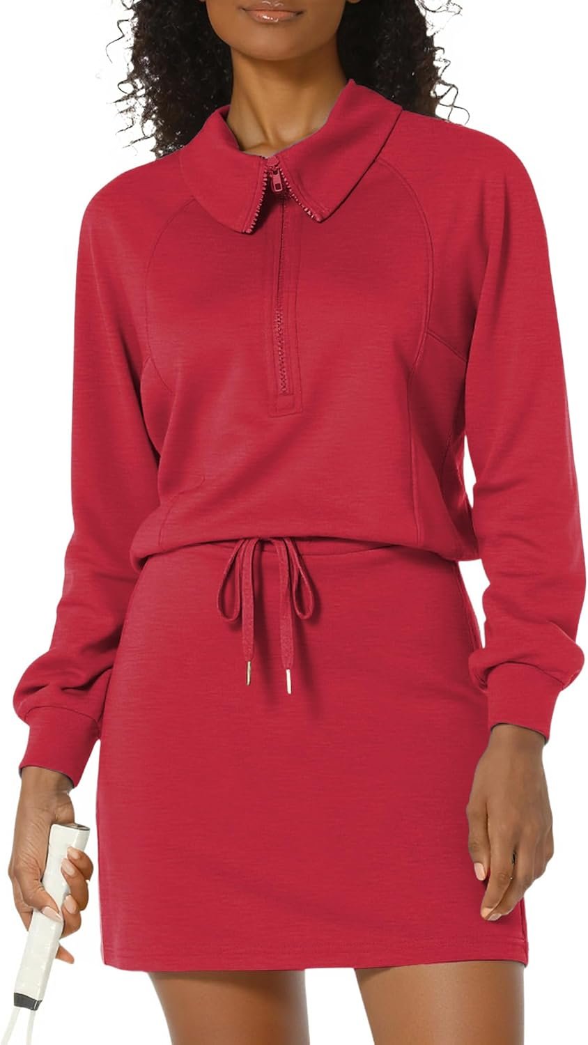 Women’s 2-piece athletic skort tracksuit half zip long sleeve sweatshirt outfit
