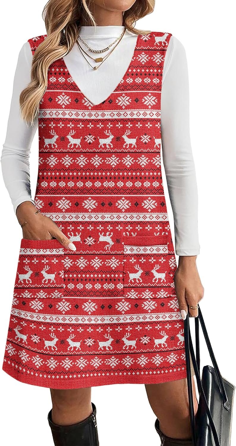 Women’s Sleeveless Knit Sweater Vest Dress Casual Pullover Style with Pockets