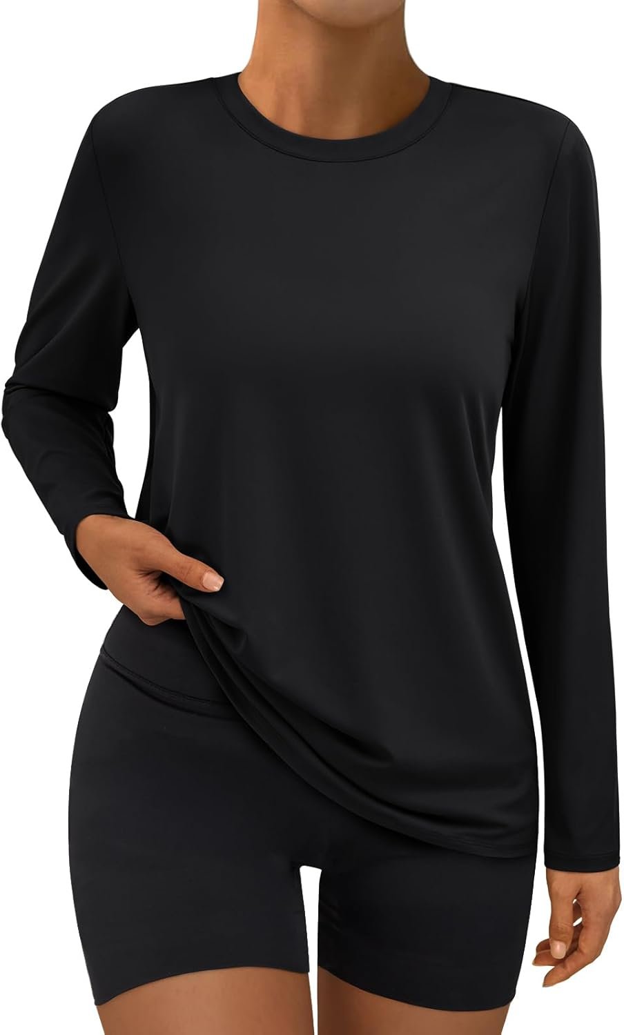 Women’s long sleeve UV protection dry-fit athletic workout rash guard shirt