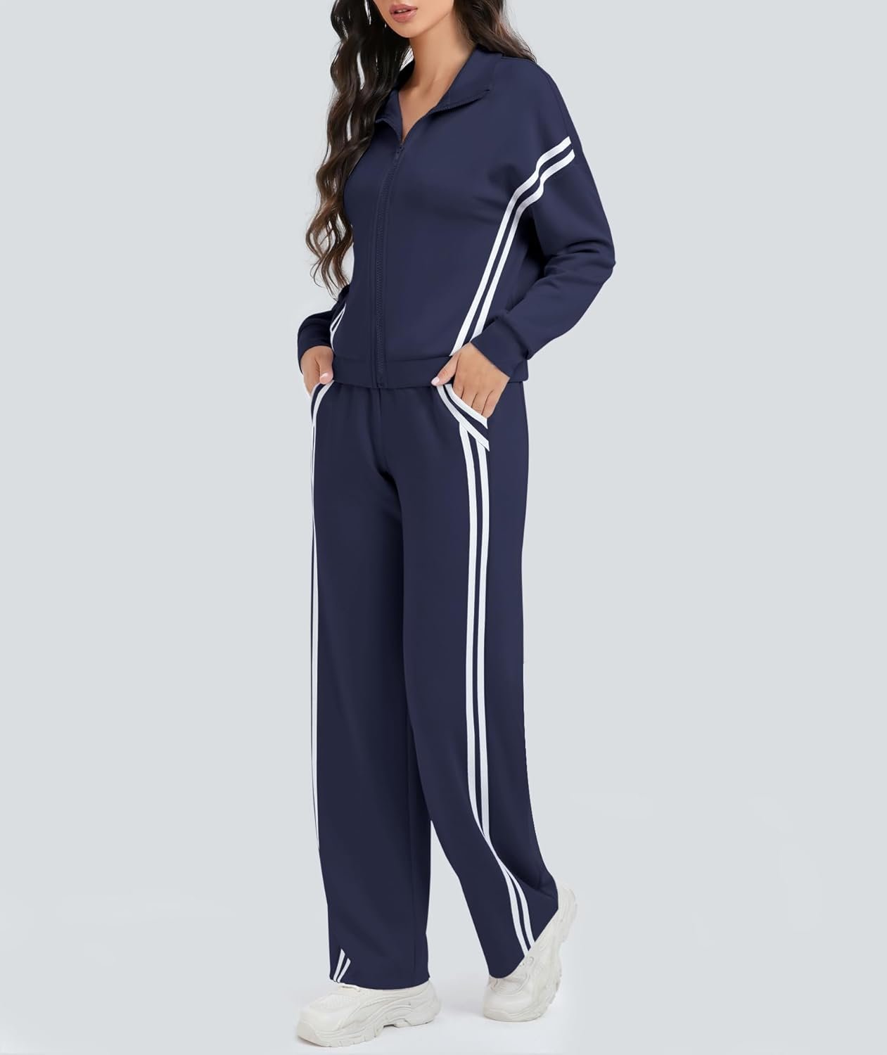Women’s 2-Piece Lounge Outfit Zip Sweatshirt and Wide Leg Jogger Pants Set - Image 2