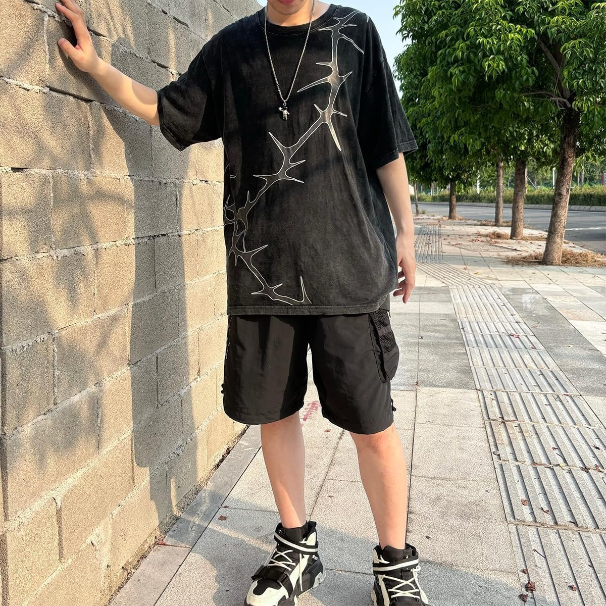 Graphic oversized vintage washed streetwear T-shirt casual loose fit top - Image 2
