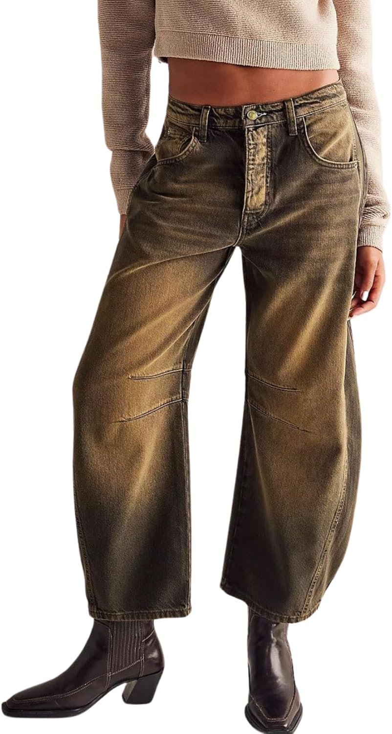 Women’s Baggy Barrel Jeans Wide Leg Cargo Denim Pants