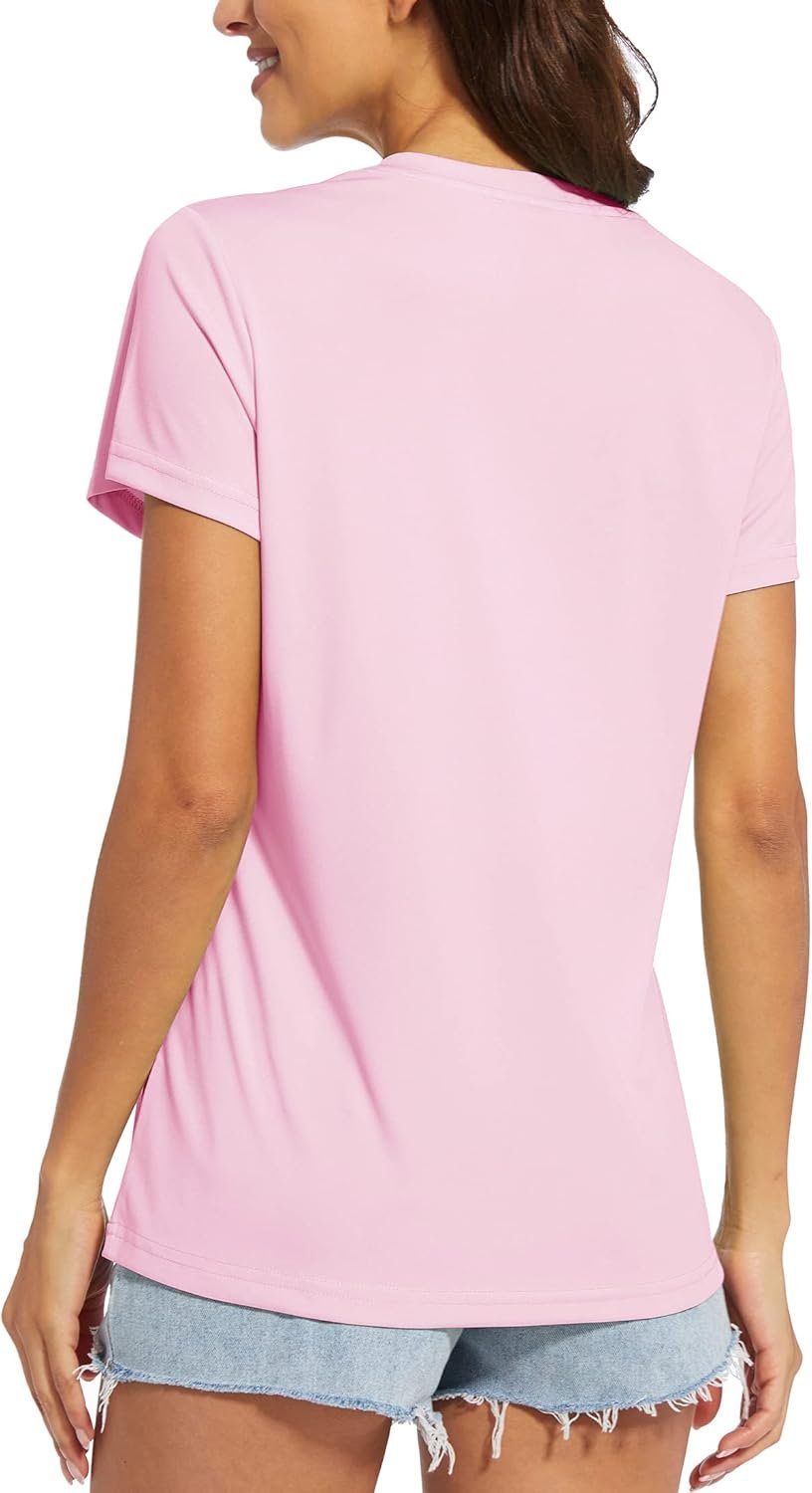 Women’s Pink V-Neck Sun-Protection Short-Sleeve Sports Top - Image 2