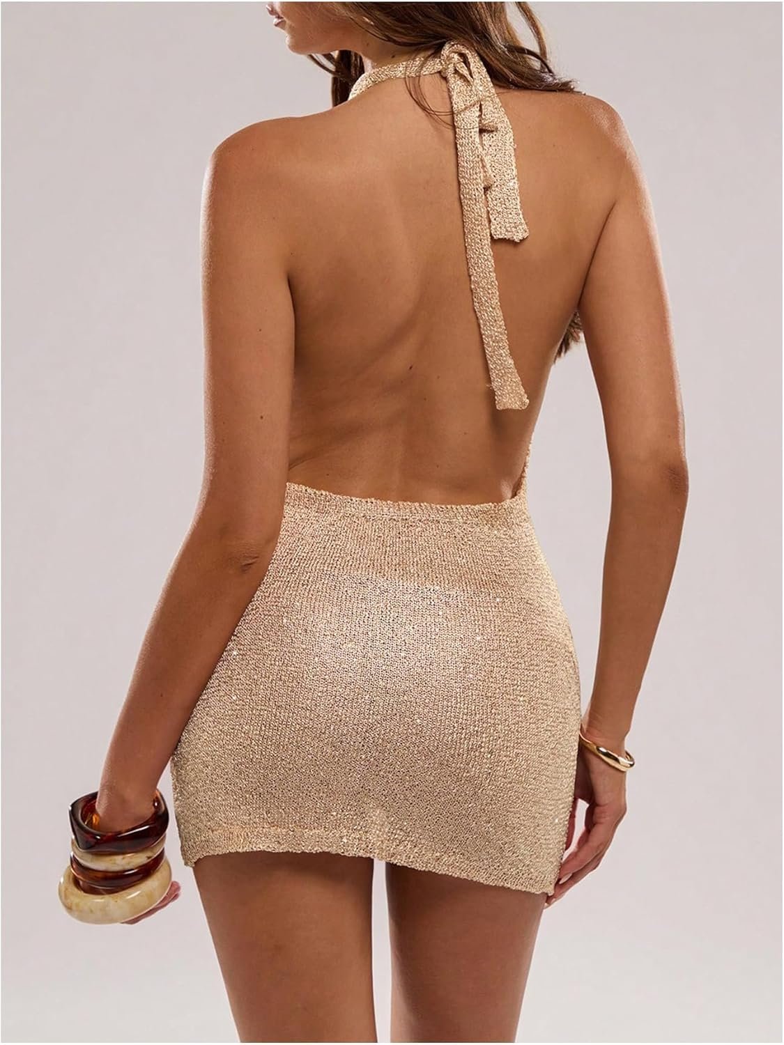 Women’s Backless Halter Neck Sequin Mini Party Dress - Image 2