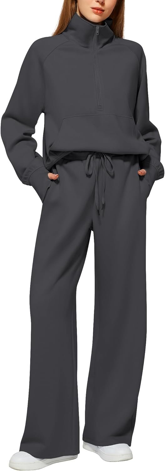 Women’s 2-piece lounge set half zip sweatshirt wide leg sweatpants set