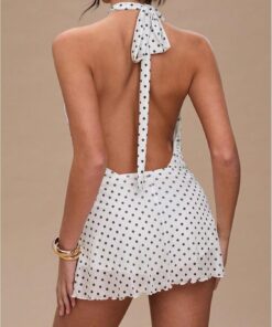 Alternative view of Women’s Polka Dot Halter Neck Backless A-Line Mini Dress
