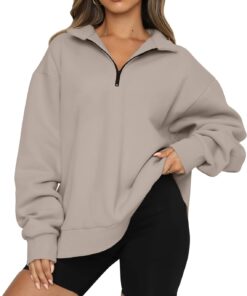 Women’s Oversized Half Zip Fleece Pullover Sweatshirt with Drop Shoulder Design