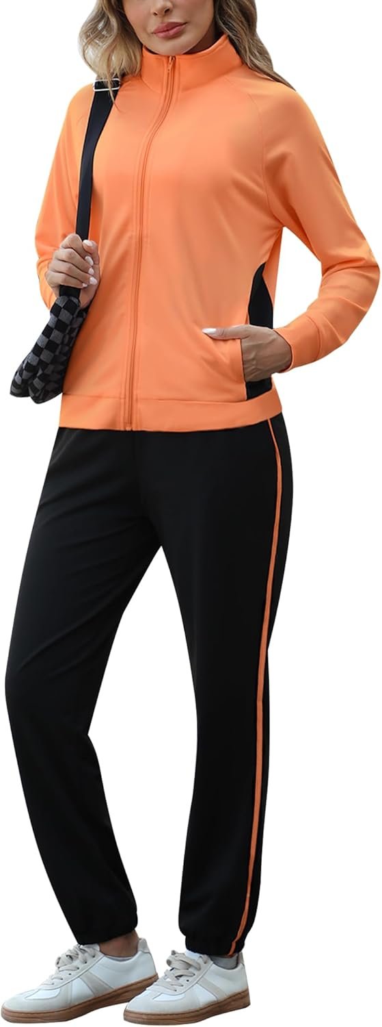 Color block women’s 2-piece zip jacket jogger lounge tracksuit set