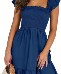Women’s Sleeveless Square Neck Backless Ruffle Mini Sundress