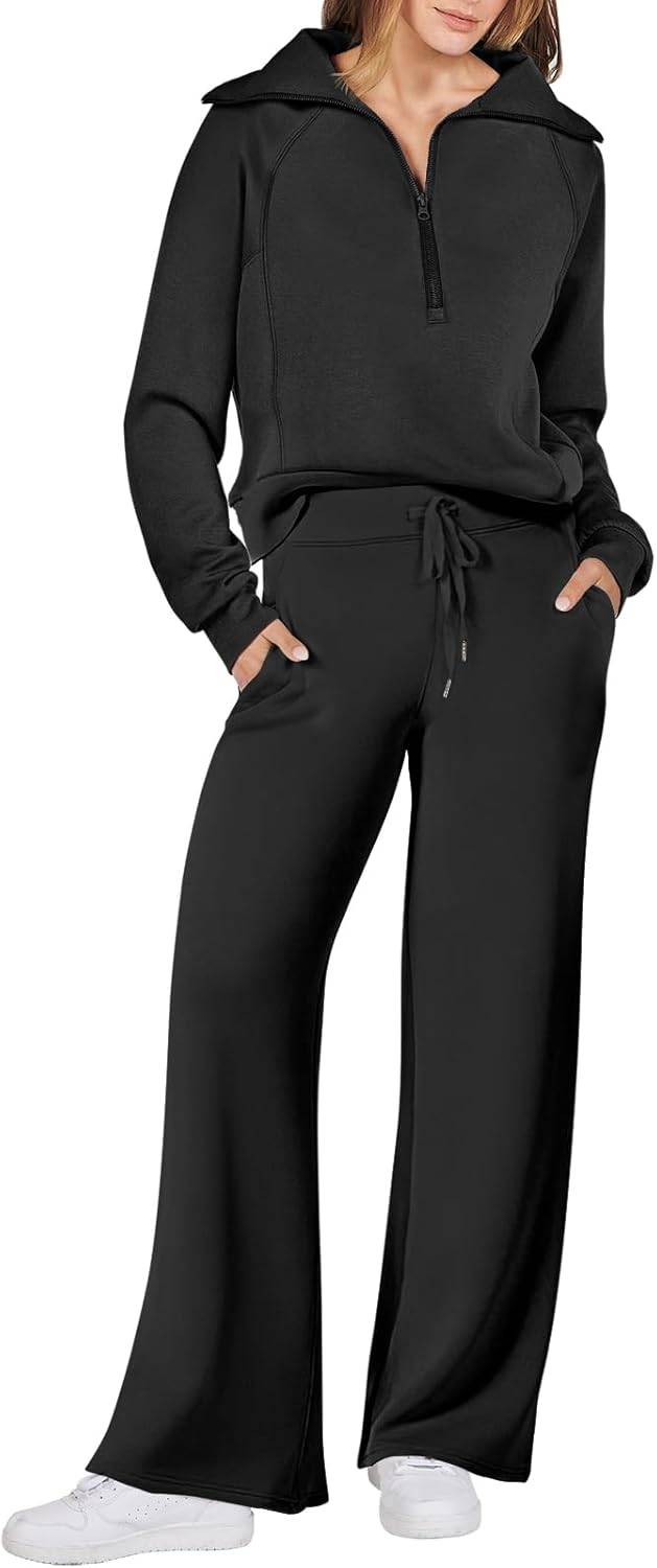 Women’s 2-Piece Casual Travel Lounge Set with Wide Leg Pants
