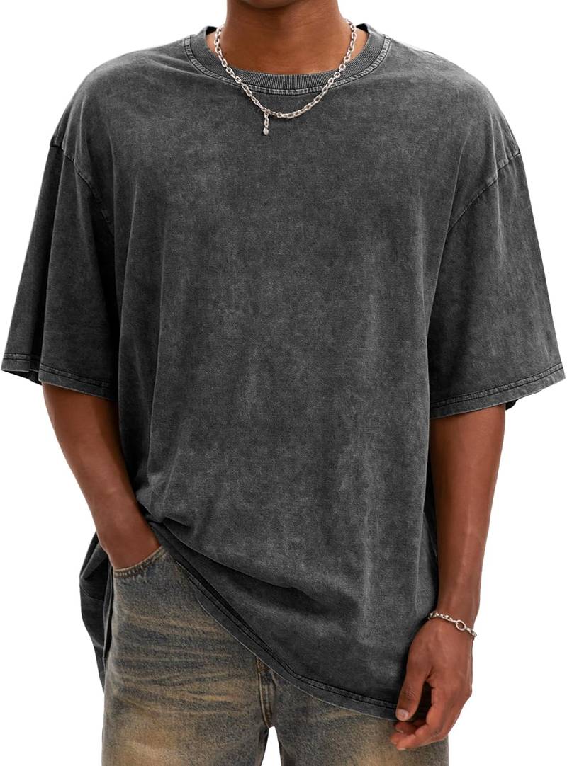 Men’s oversized vintage cotton acid wash heavyweight loose fit T-shirt