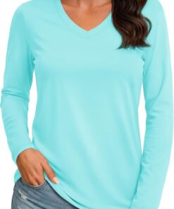 Women’s lightweight V-neck athletic top quick-dry UV protection hiking running shirt
