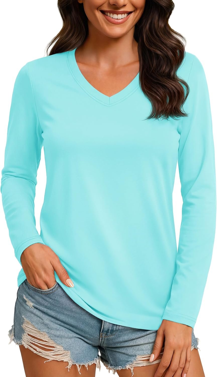 Women’s lightweight V-neck athletic top quick-dry UV protection hiking running shirt