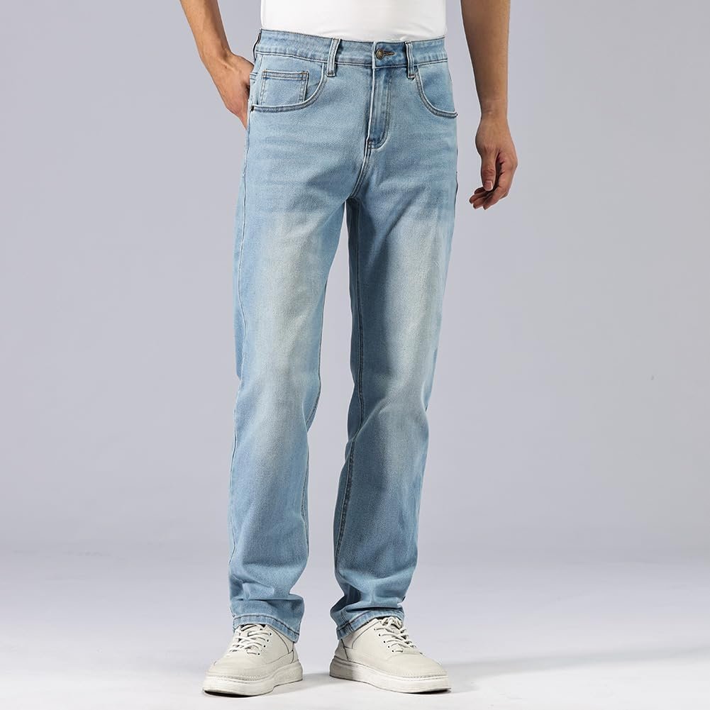 Men’s Baggy Stretch Straight Fit Work Jeans Loose Casual Denim Pants - Image 2