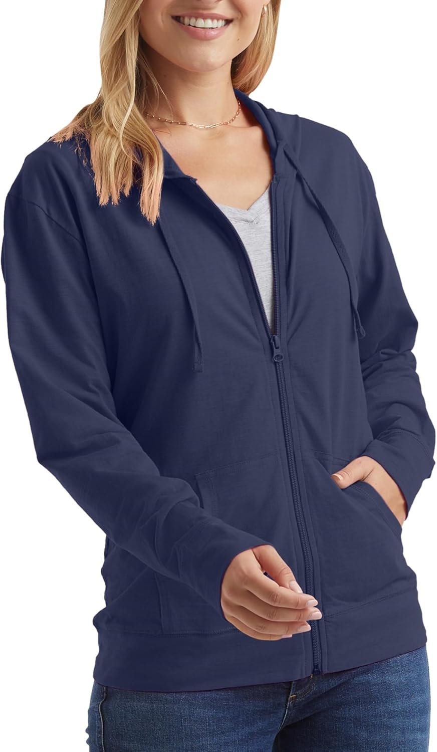 Women’s Slub Knit Full Zip Hooded Top Textured Cotton Casual Hoodie