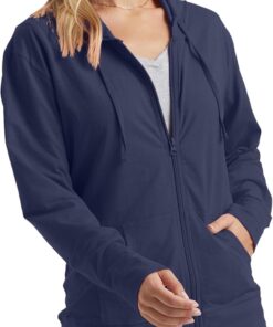 Women’s Slub Knit Full Zip Hooded Top Textured Cotton Casual Hoodie