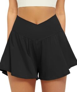 Women’s 2-in-1 Flowy Running Shorts with Pockets Stretch Workout Shorts