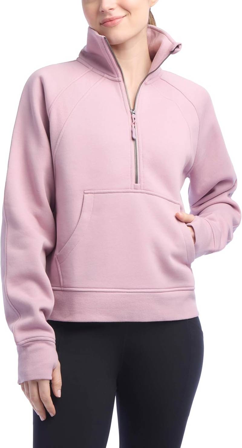 Women’s Ribbed Half Zip Pullover Sweatshirt Casual Loose Fit