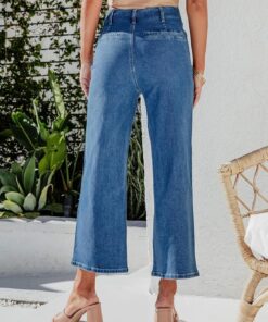 Alternative view of Women’s High Waisted Wide Leg Stretch Straight Denim Jeans with Pockets
