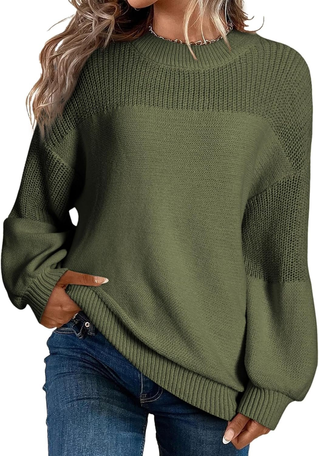 Women’s Casual Crew Neck Knit Sweater Loose Long Sleeve Pullover
