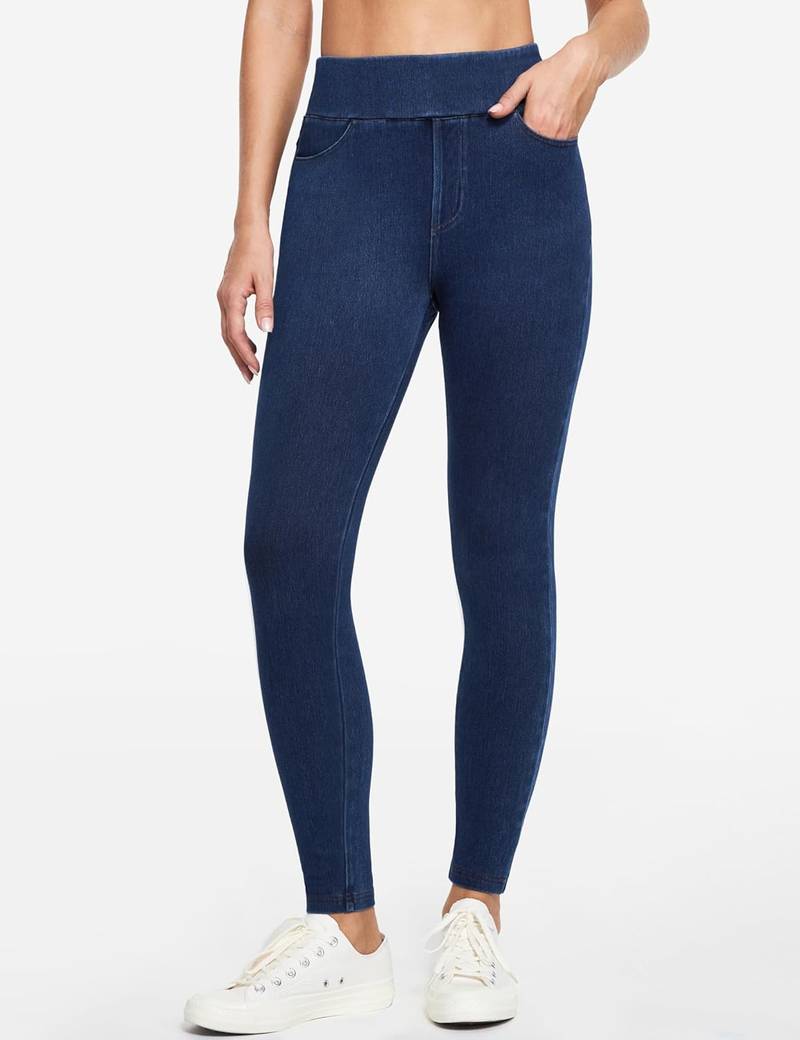 Women’s High Waisted Pull On Stretch Skinny Denim Jeggings with Pockets - Image 2