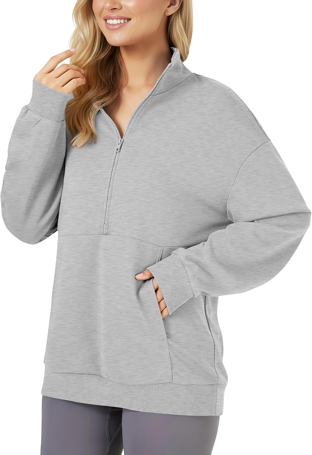 Women’s Quarter Zip Lightweight Pullover Hoodie Casual Workout Jacket - Image 2