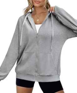 Alternative view of Women’s Lightweight Full Zip Hooded Sweatshirt Oversized Jacket with Pockets