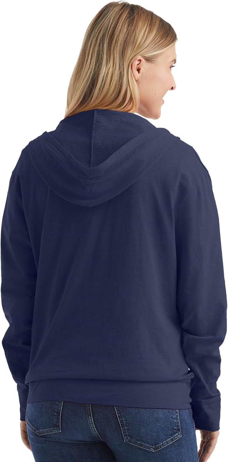 Women’s Slub Knit Full Zip Hooded Top Textured Cotton Casual Hoodie - Image 2