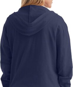 Alternative view of Women’s Slub Knit Full Zip Hooded Top Textured Cotton Casual Hoodie