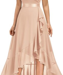 Women’s Elegant V-Neck Sequin Lace Chiffon Evening Dress with Split Hem