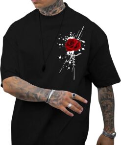 Men’s rose print graphic oversized T-shirt casual summer streetwear top