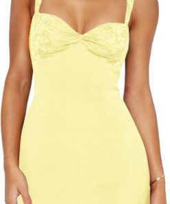 Women’s Sleeveless Square Neck Lace Panel Mini Bodycon Dress