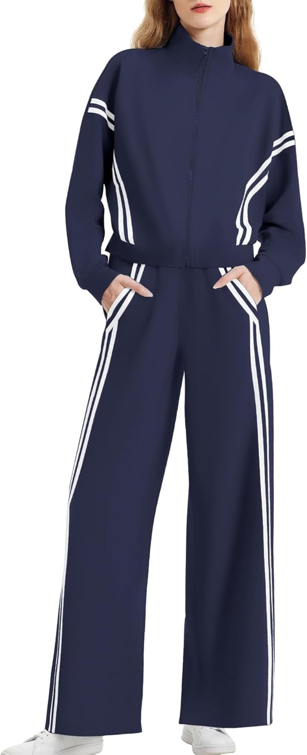 Women’s 2-Piece Lounge Outfit Zip Sweatshirt and Wide Leg Jogger Pants Set