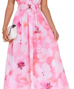 Women’s Floral One Shoulder Sleeveless Maxi Dress with High Waist
