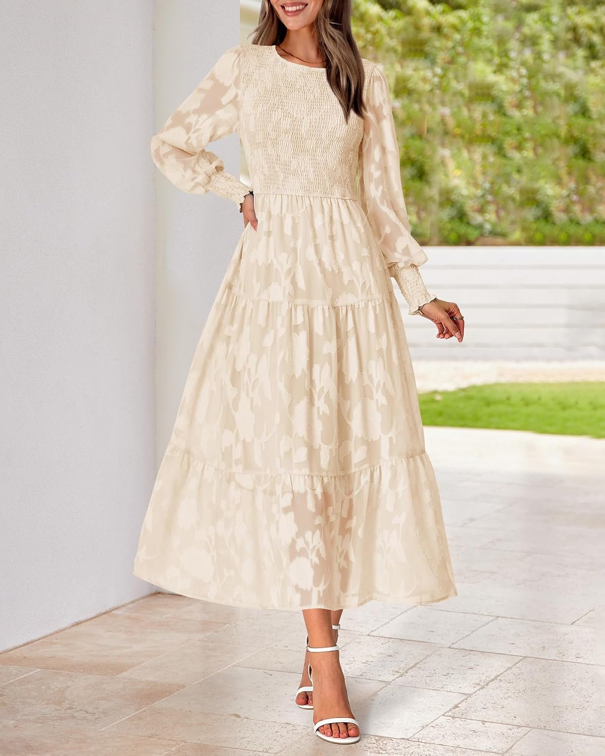 Women’s Long Sleeve Floral Midi Dress Casual Boho Flowy Spring Outfit - Image 2