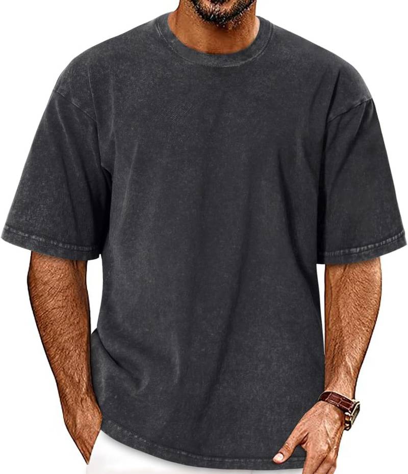 Oversized men’s short sleeve vintage washed loose fit casual T-shirt