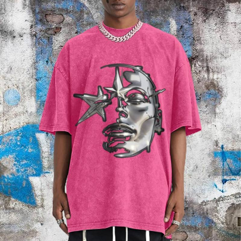 Men’s graphic acid wash oversized T-shirt vintage casual loose fit cotton tee - Image 2