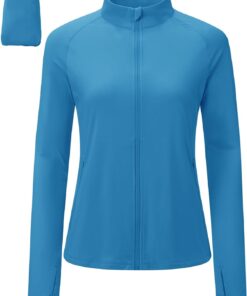 Women’s lightweight athletic jacket UV protection zip-up running jacket thumb holes