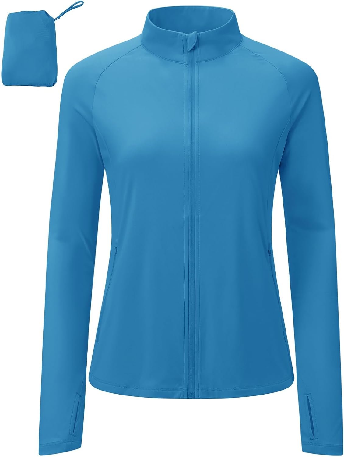 Women’s lightweight athletic jacket UV protection zip-up running jacket thumb holes