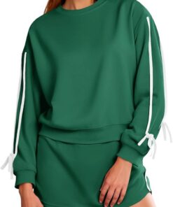 Women’s 2-piece outfit crewneck sweatshirt tie waist skort casual set