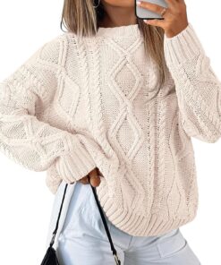 Women’s Oversized Cable Knit Crew Neck Sweater