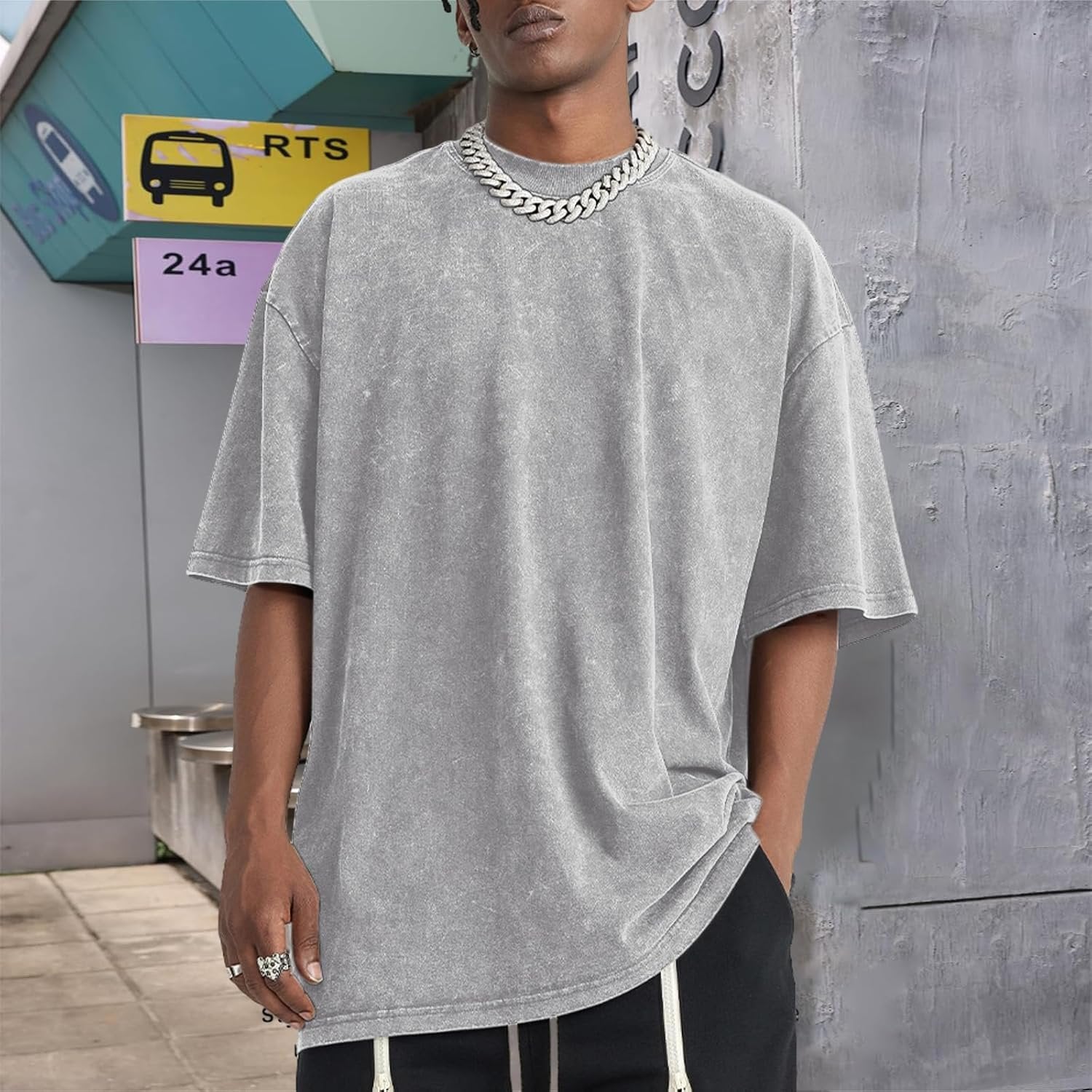 Oversized vintage acid wash T-shirt cotton streetwear loose fit casual top - Image 2