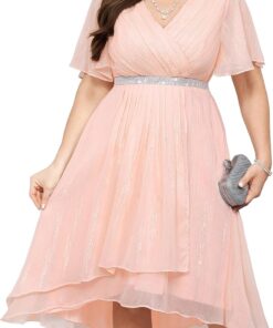 Women’s Plus Size Pleated Wrap V Neck Cocktail Dress