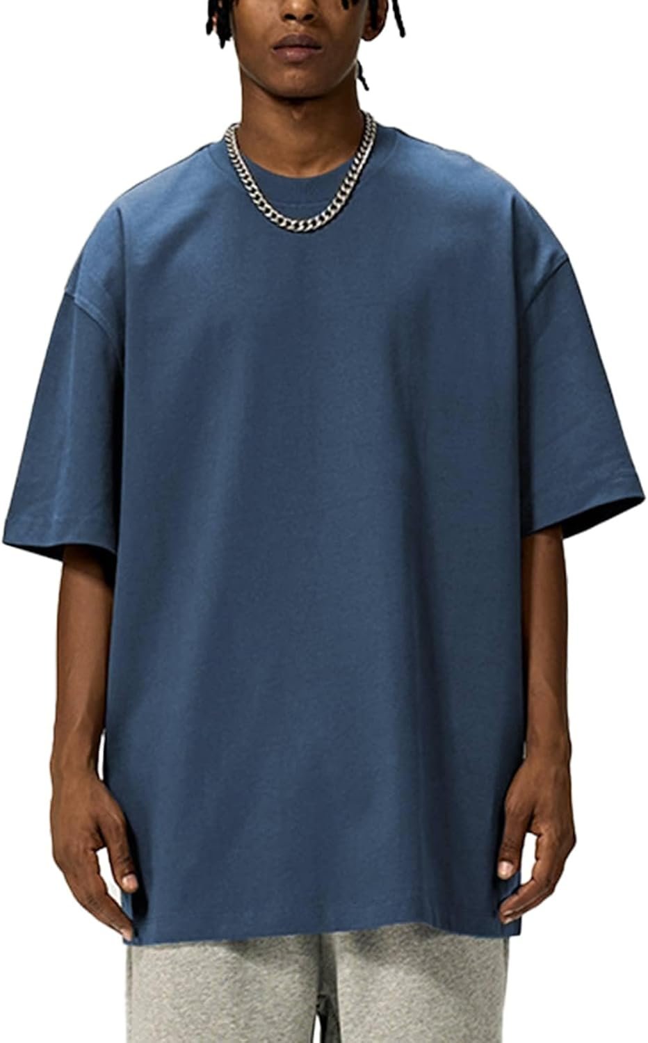 Men’s oversized cotton T-shirt heavyweight casual crew neck loose summer top